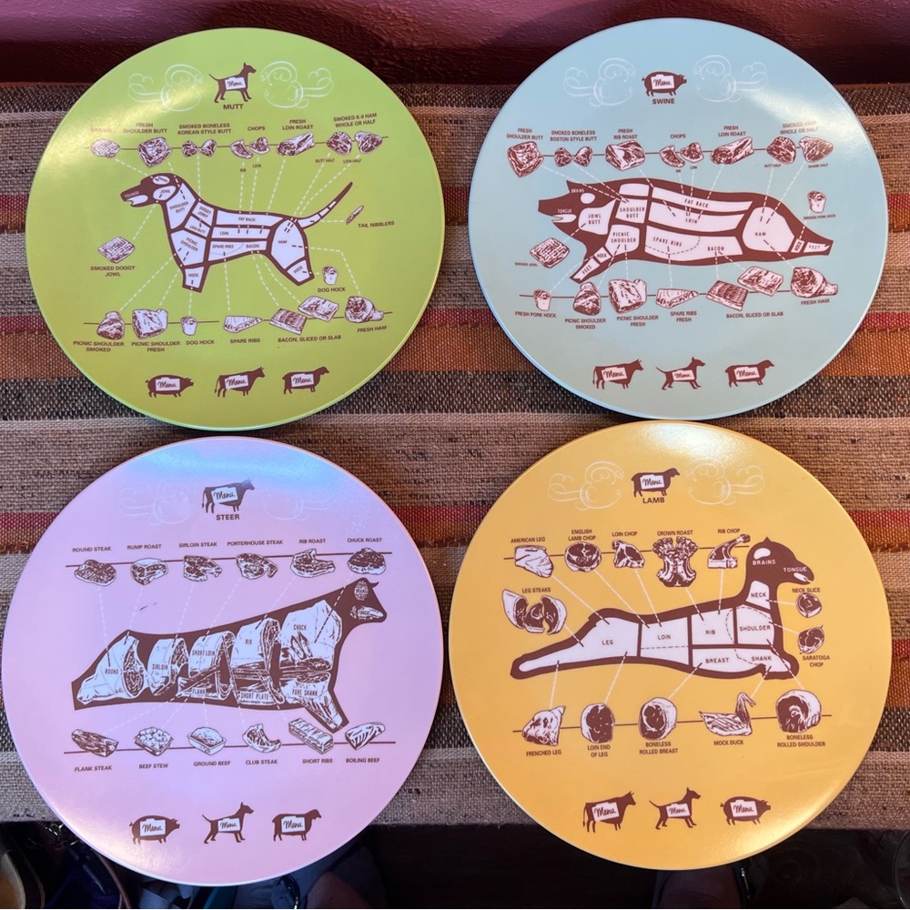 Rare CSA Design Food For Thought Melamine Product Art Mid Century 4 Plate Set
